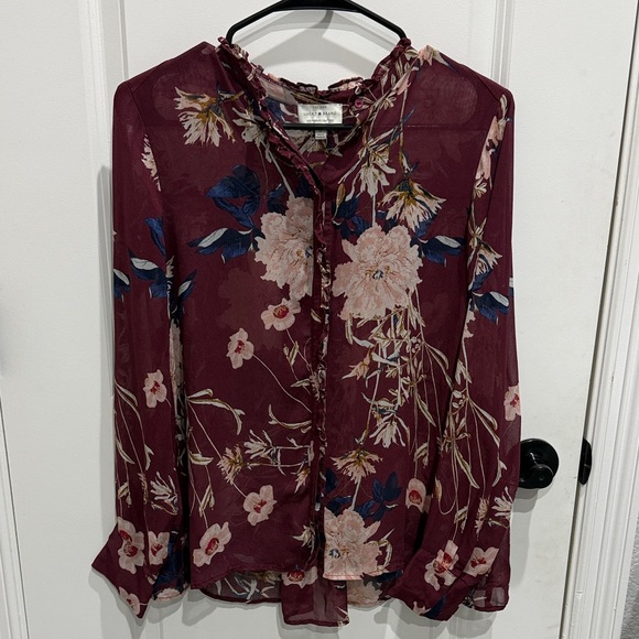 Lucky Brand Tops - Lucky Brand Burgundy Floral Blouse